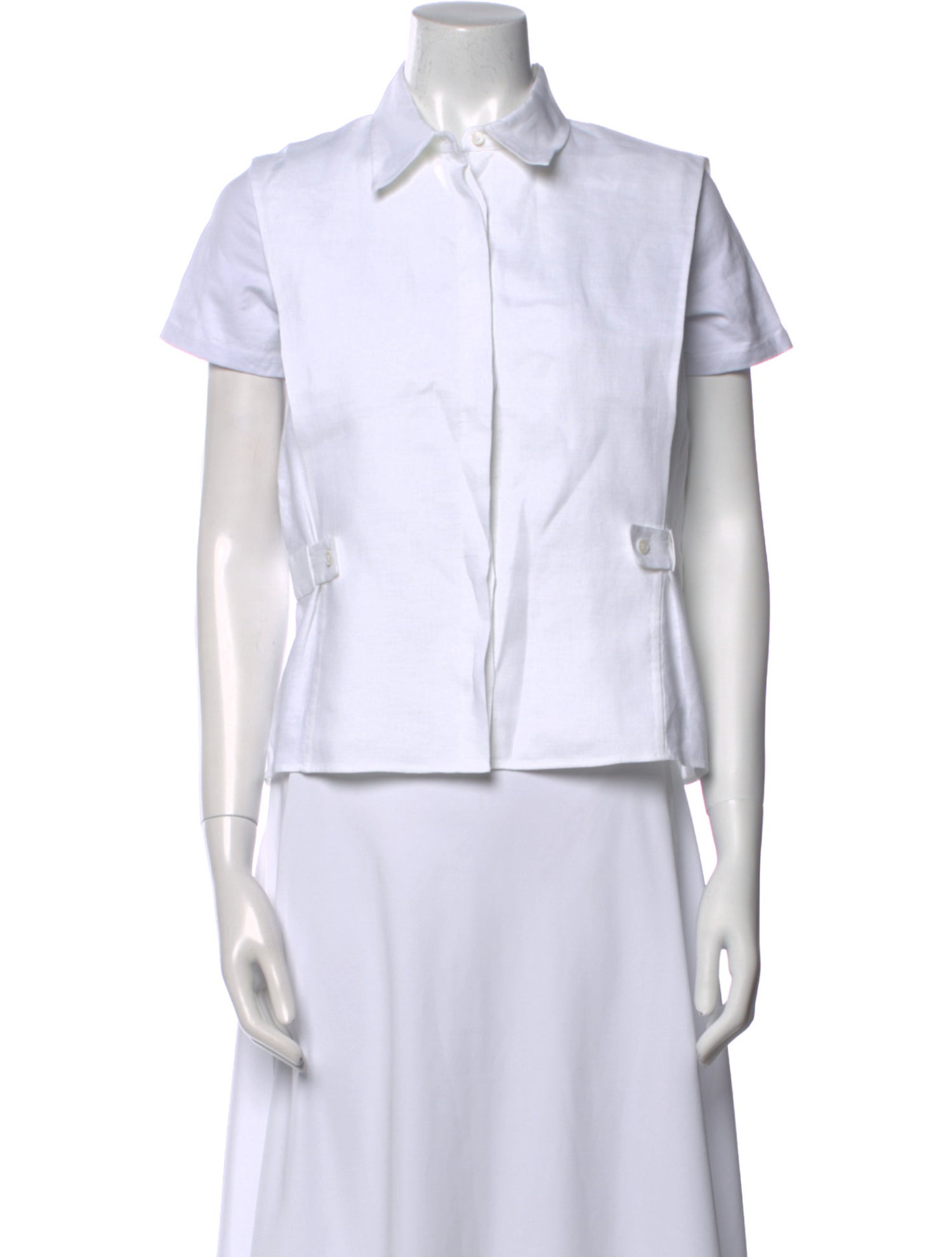 Akris Linen Short Sleeve Button-Up Top