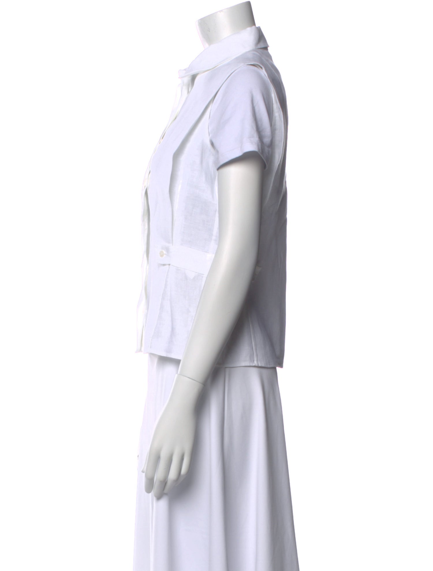 Akris Linen Short Sleeve Button-Up Top