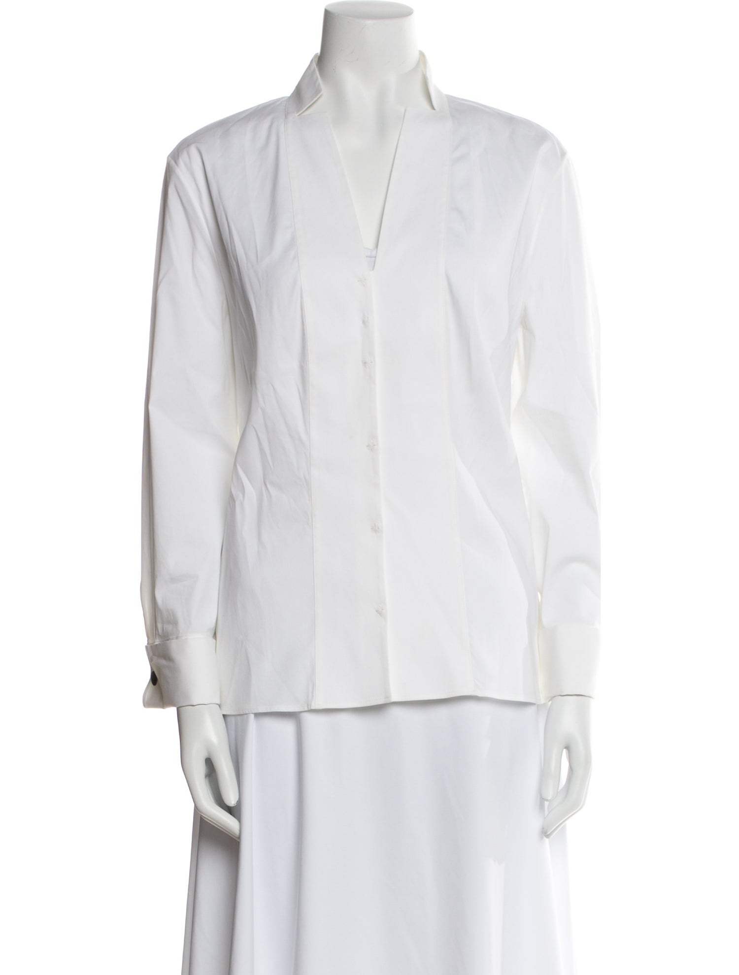 Akris V-Neck Long Sleeve Button-Up Top