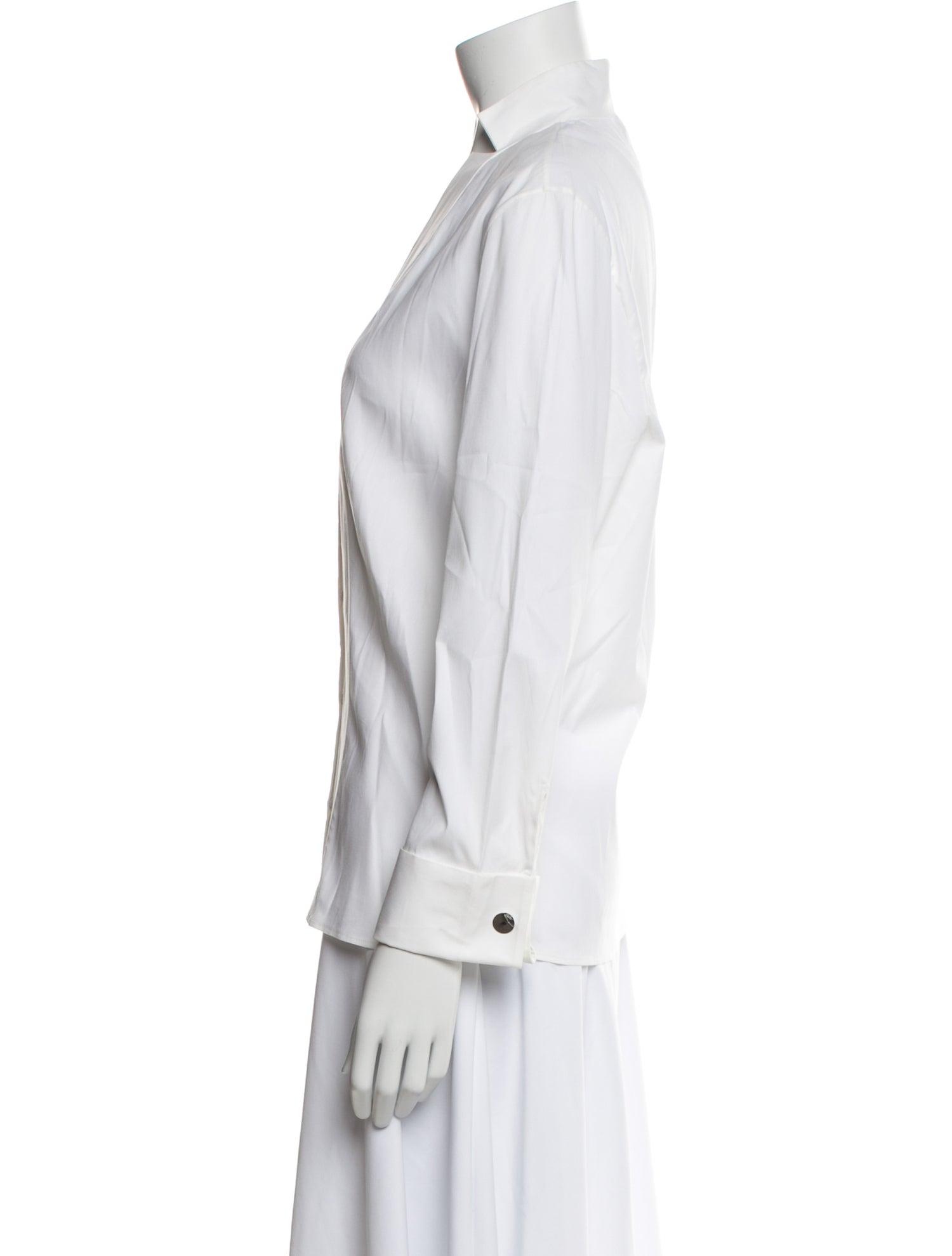 Akris V-Neck Long Sleeve Button-Up Top