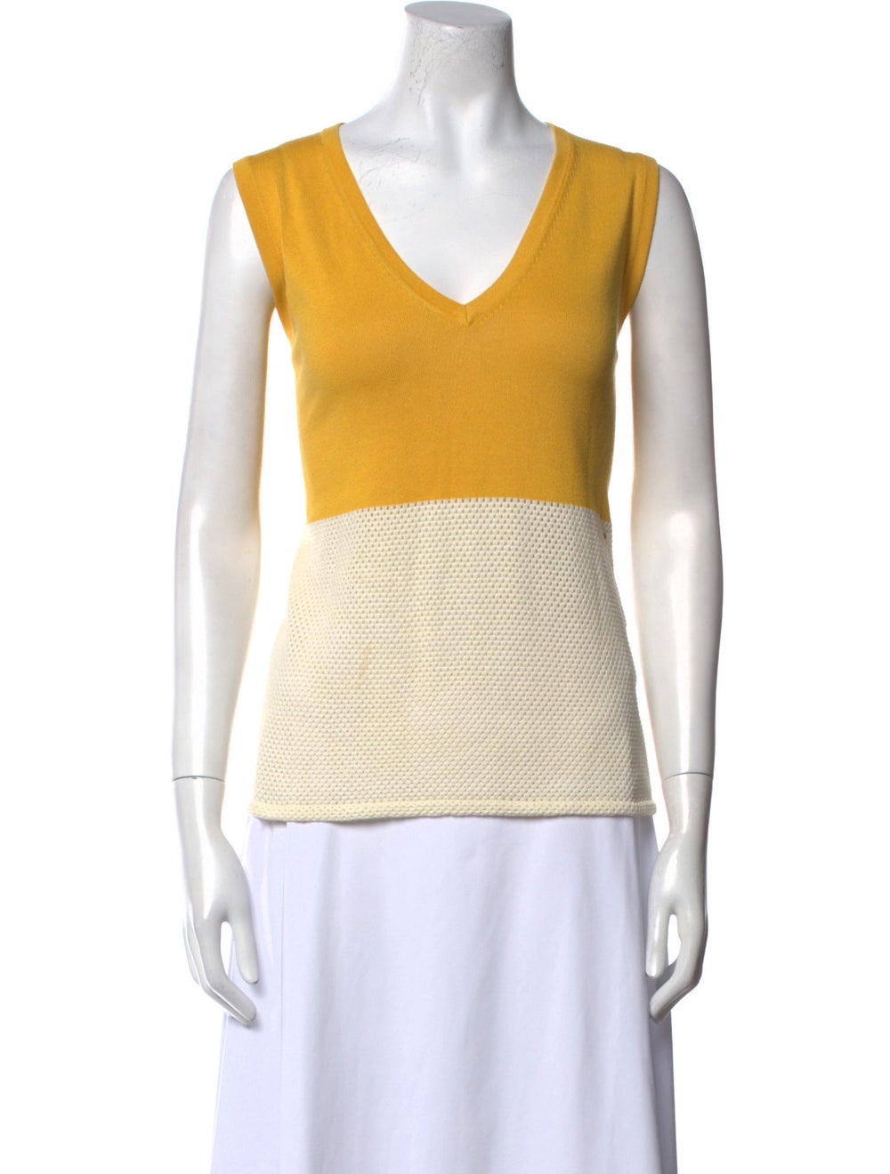 Akris Top Yellow Colorblock Pattern Sleeveless wi… - image 1