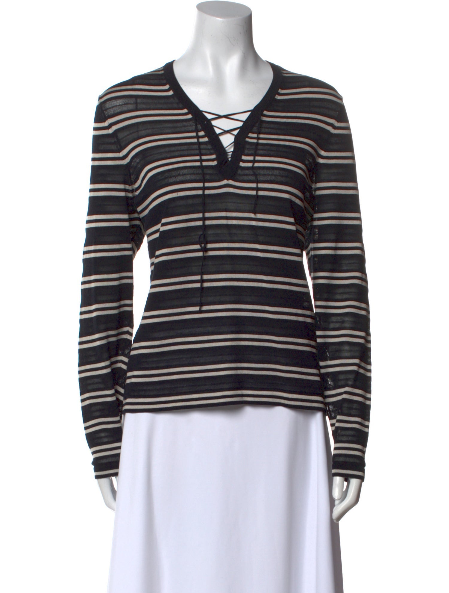 Akris Striped V-Neck Top