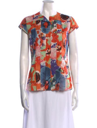 Akris Floral Print Crew Neck Blouse