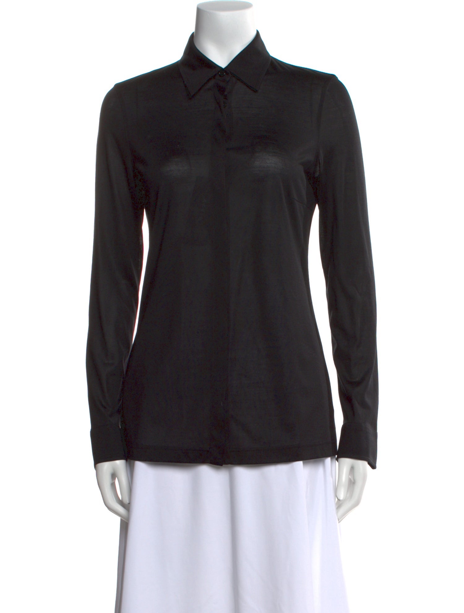 Akris Silk Long Sleeve Button-Up Top