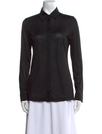 Akris Silk Long Sleeve Button-Up Top
