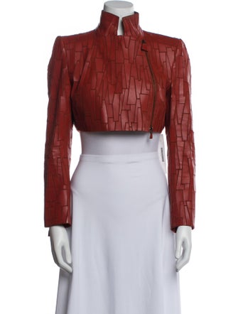 Akris Lamb Leather Printed Biker Jacket