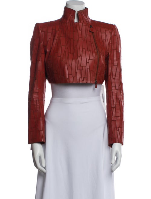 Akris Lamb Leather Printed Biker Jacket