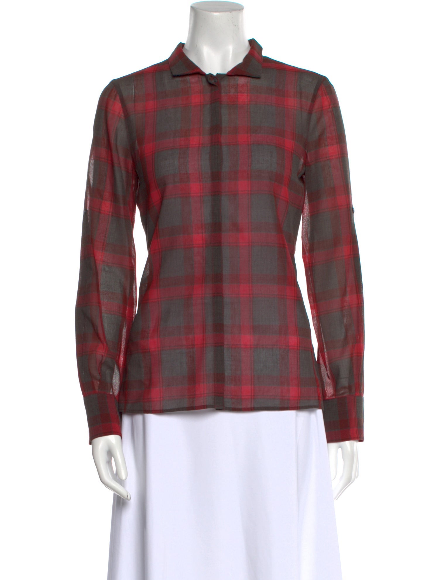 Akris Wool Plaid Print Button-Up Top