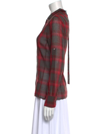 Akris Wool Plaid Print Button-Up Top