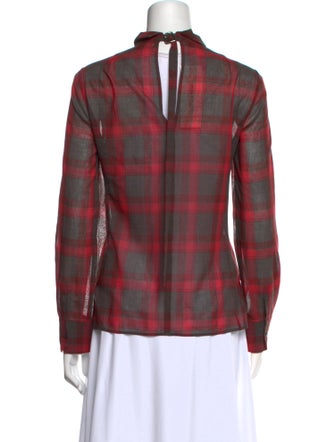 Akris Wool Plaid Print Button-Up Top