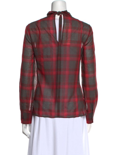 Akris Wool Plaid Print Button-Up Top