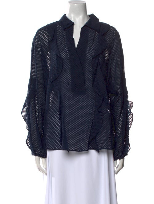 Akris Polka Dot Print V-Neck Blouse