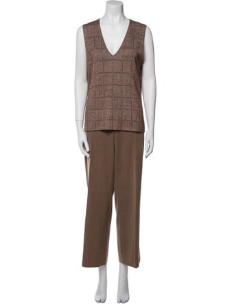 Akris Cashmere Plaid Print Pant Set