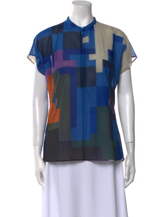 Akris Cashmere Plaid Print Button-Up Top