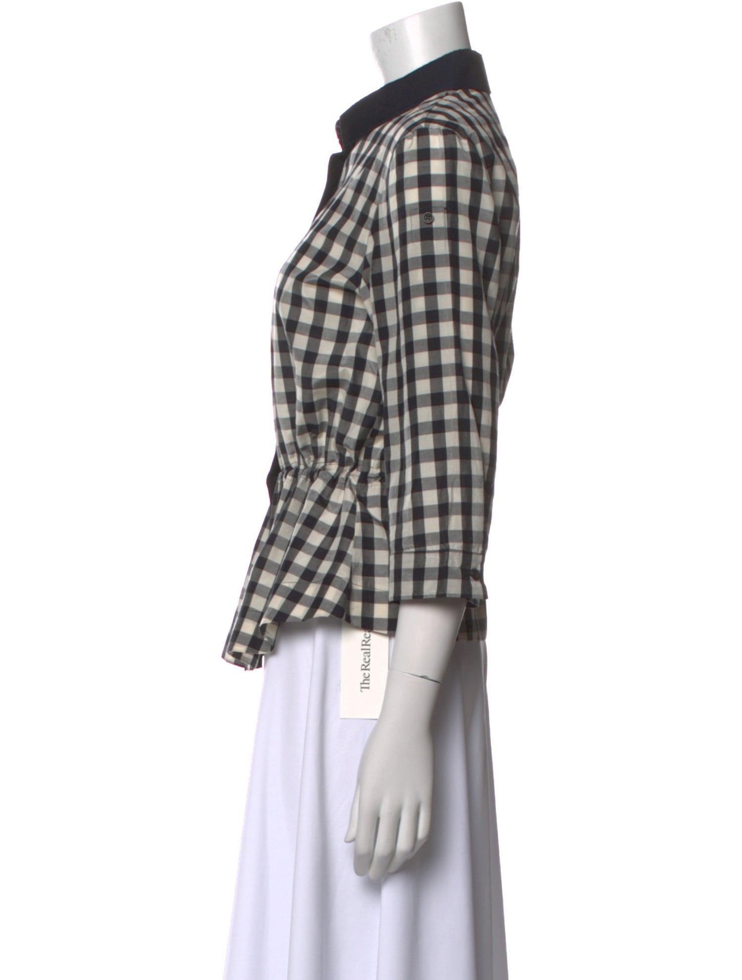 Akris Plaid Print Three-Quarter Sleeve Button-Up Top