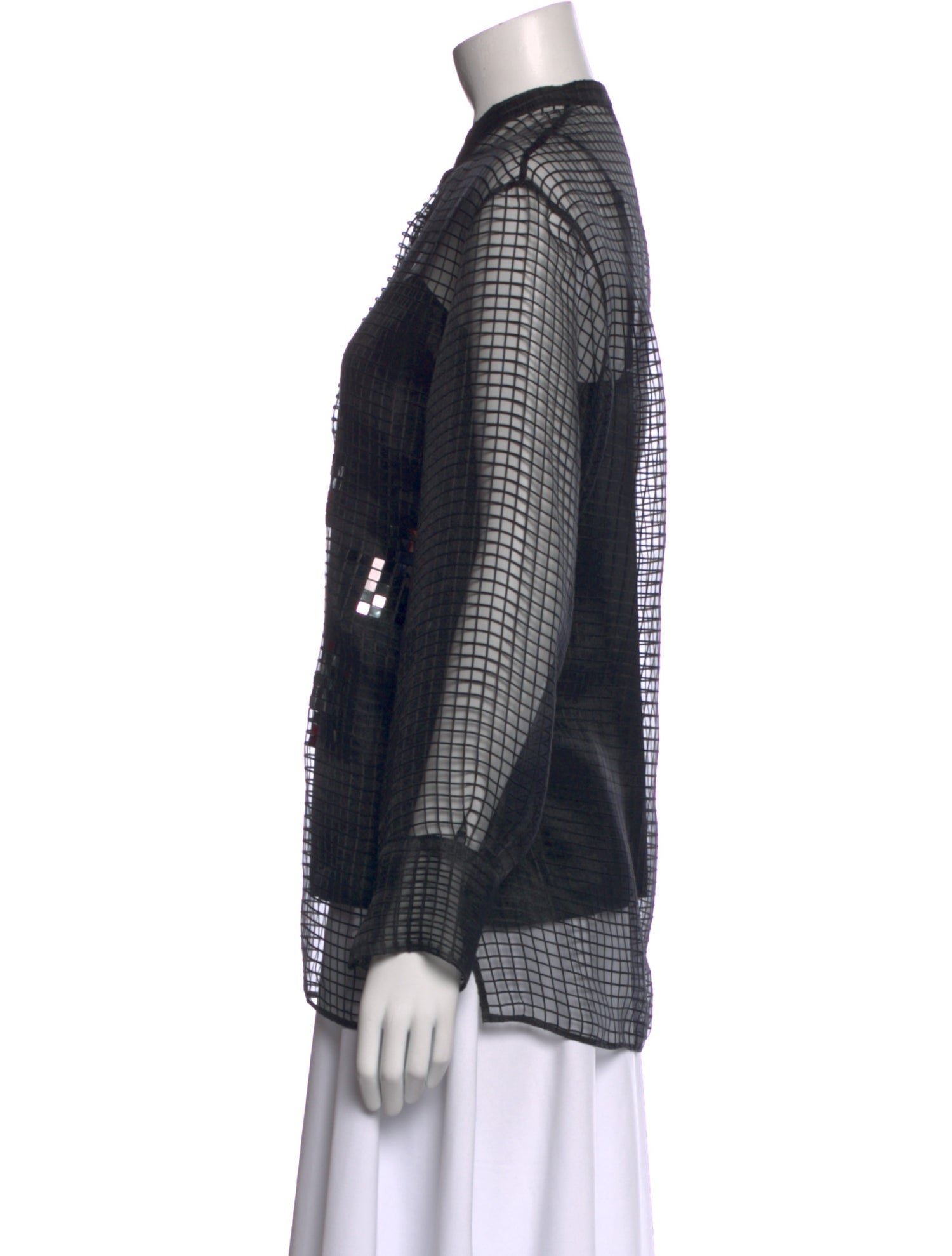 Akris Plaid Print Mock Neck Button-Up Top