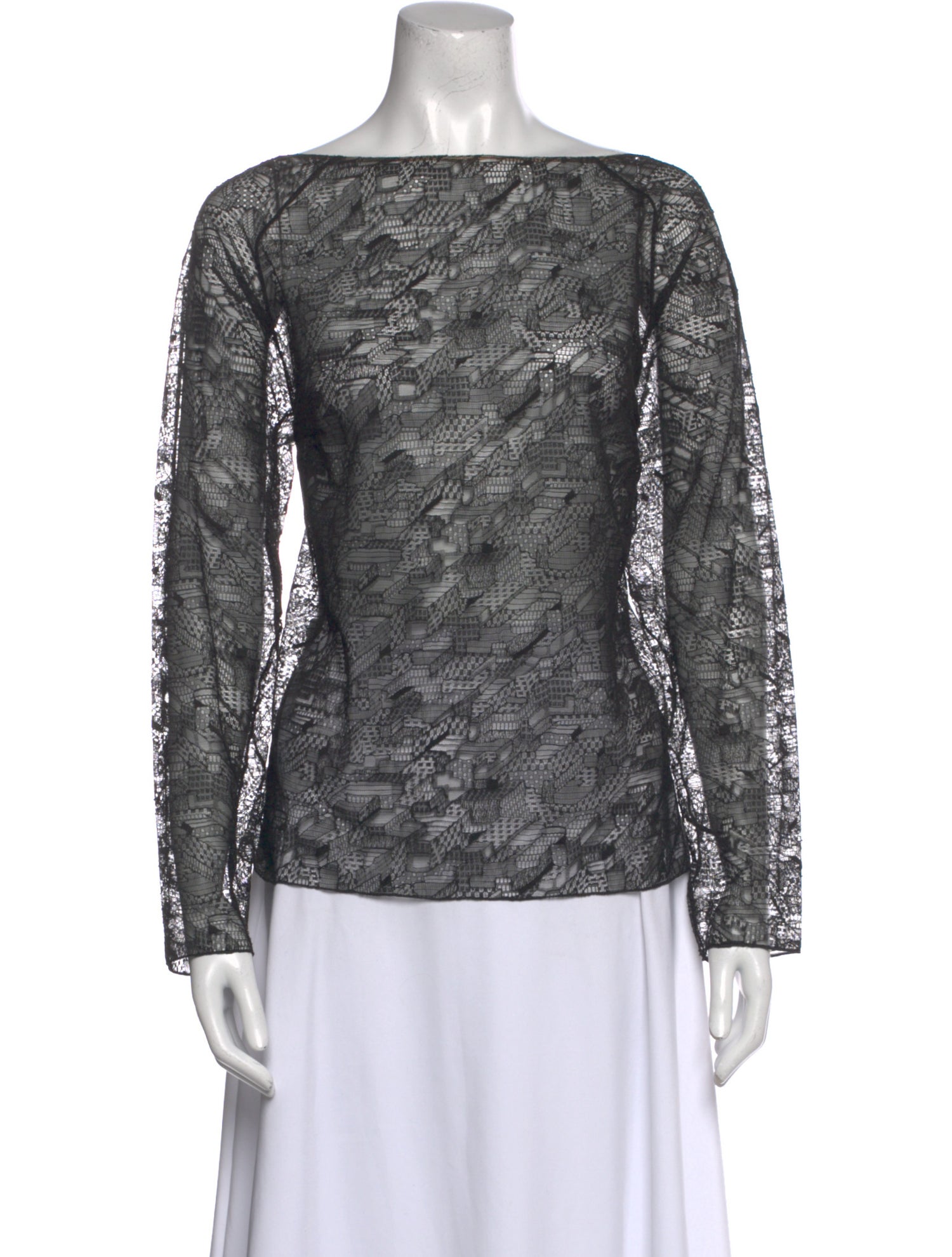 Akris Lace Pattern Bateau Neckline Blouse