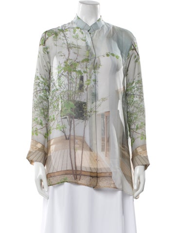 Pre-owned Akris Silk Printed Blouse In Blue