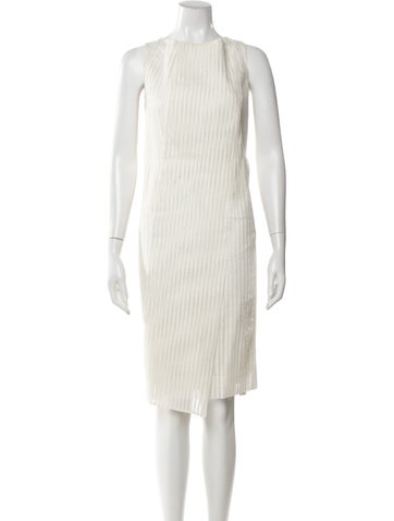 Pre-owned Akris Crew Neck Midi Length Dress In White