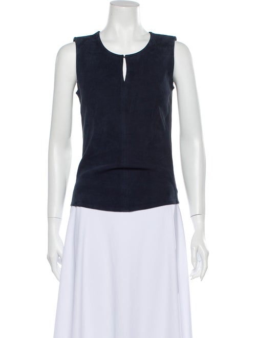 Akris Suede Scoop Neck Top Blue