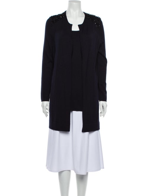 Akris Cashmere Beaded Accents Dress Set Blue