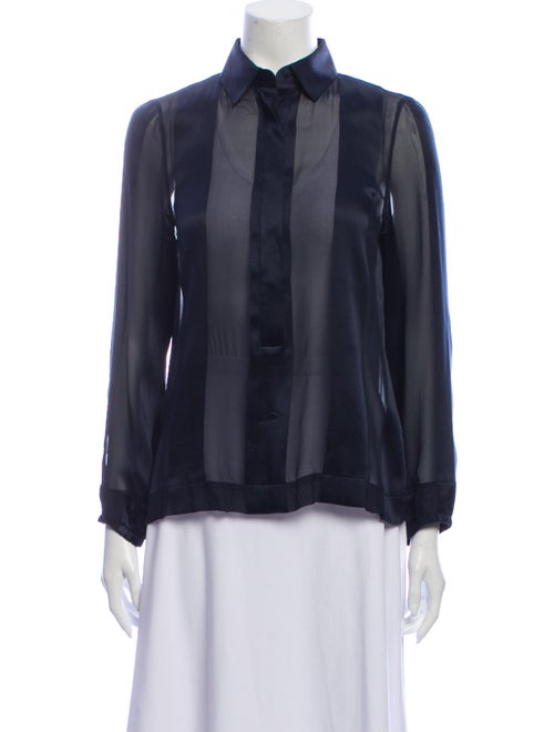 Akris Silk Long Sleeve Blouse Blue