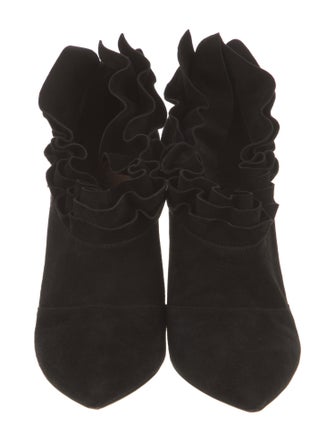 Alaïa Suede Ruffle Embellishment Mules