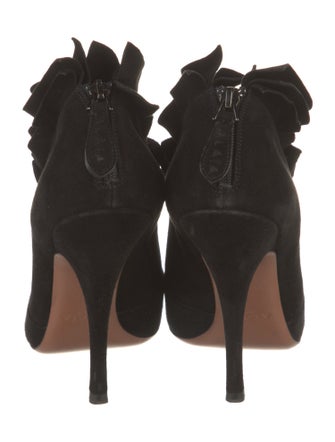 Alaïa Suede Ruffle Embellishment Mules