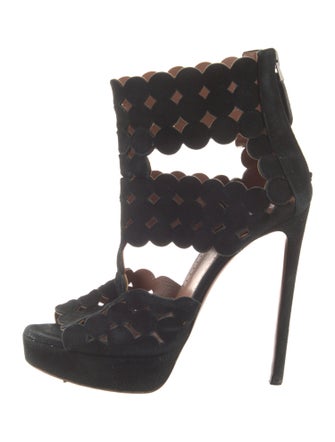 Alaïa Suede Scalloped Accent T-Strap Pumps