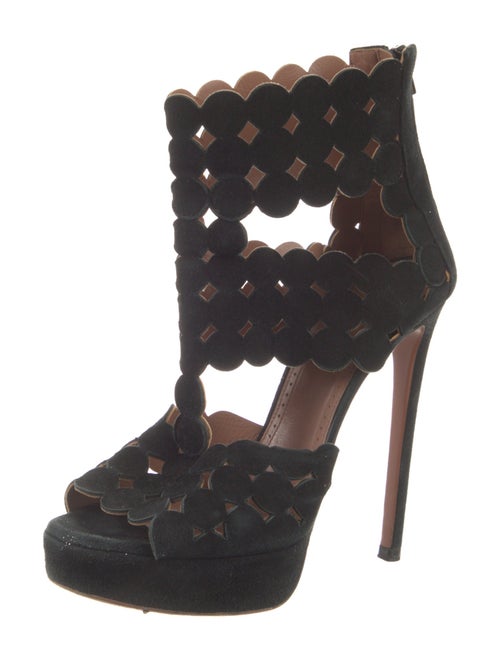 Alaïa Suede Scalloped Accent T-Strap Pumps