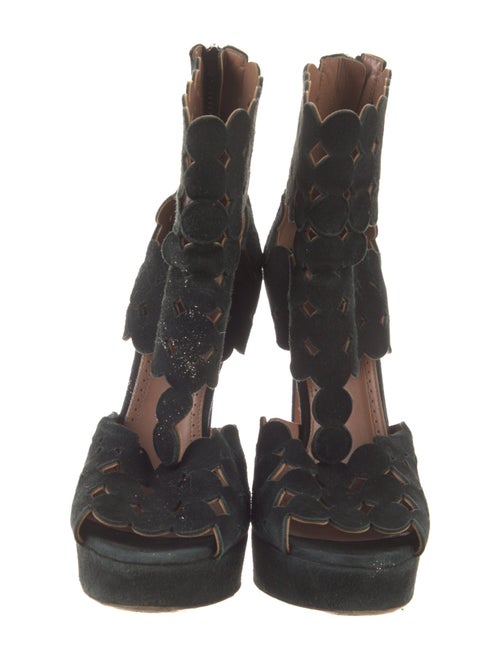 Alaïa Suede Scalloped Accent T-Strap Pumps