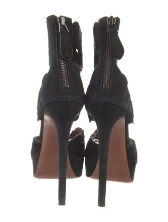 Alaïa Suede Scalloped Accent T-Strap Pumps