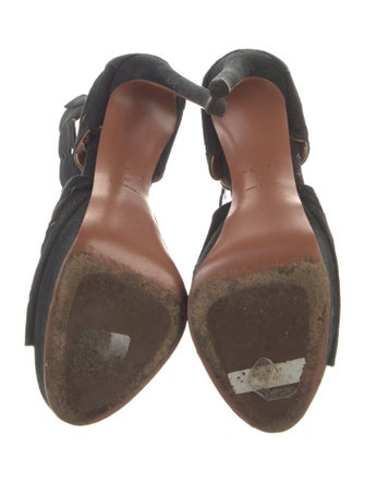 Alaïa Suede Scalloped Accent T-Strap Pumps