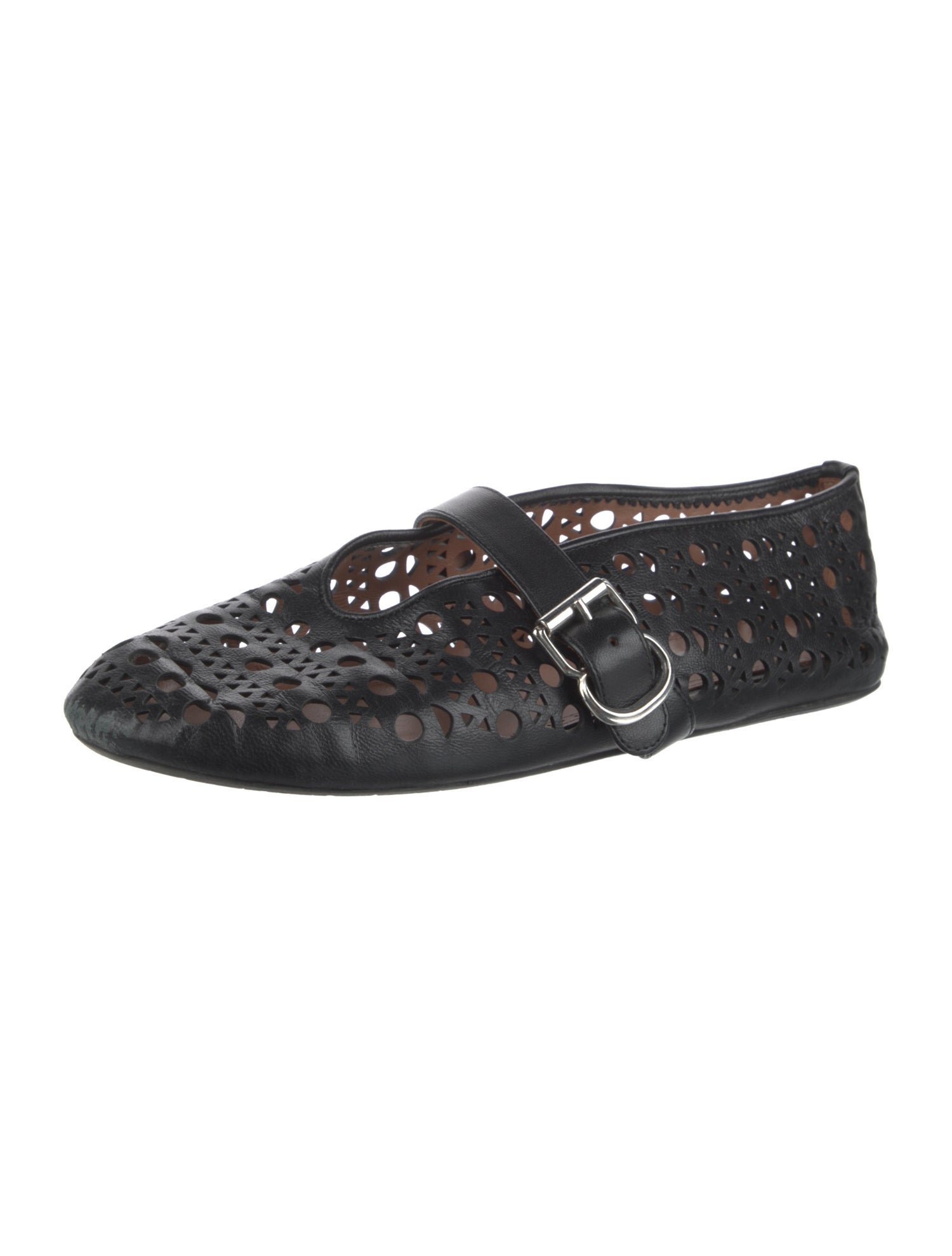 Alaia 25 Mary Jane Mesh Ballet Flats Black Calfskin 293248