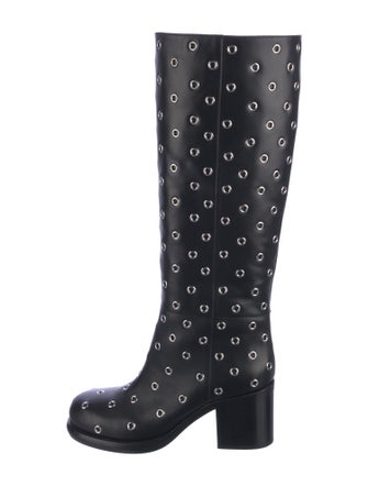 Alaïa Leather Eyelet Trim Rain Boots