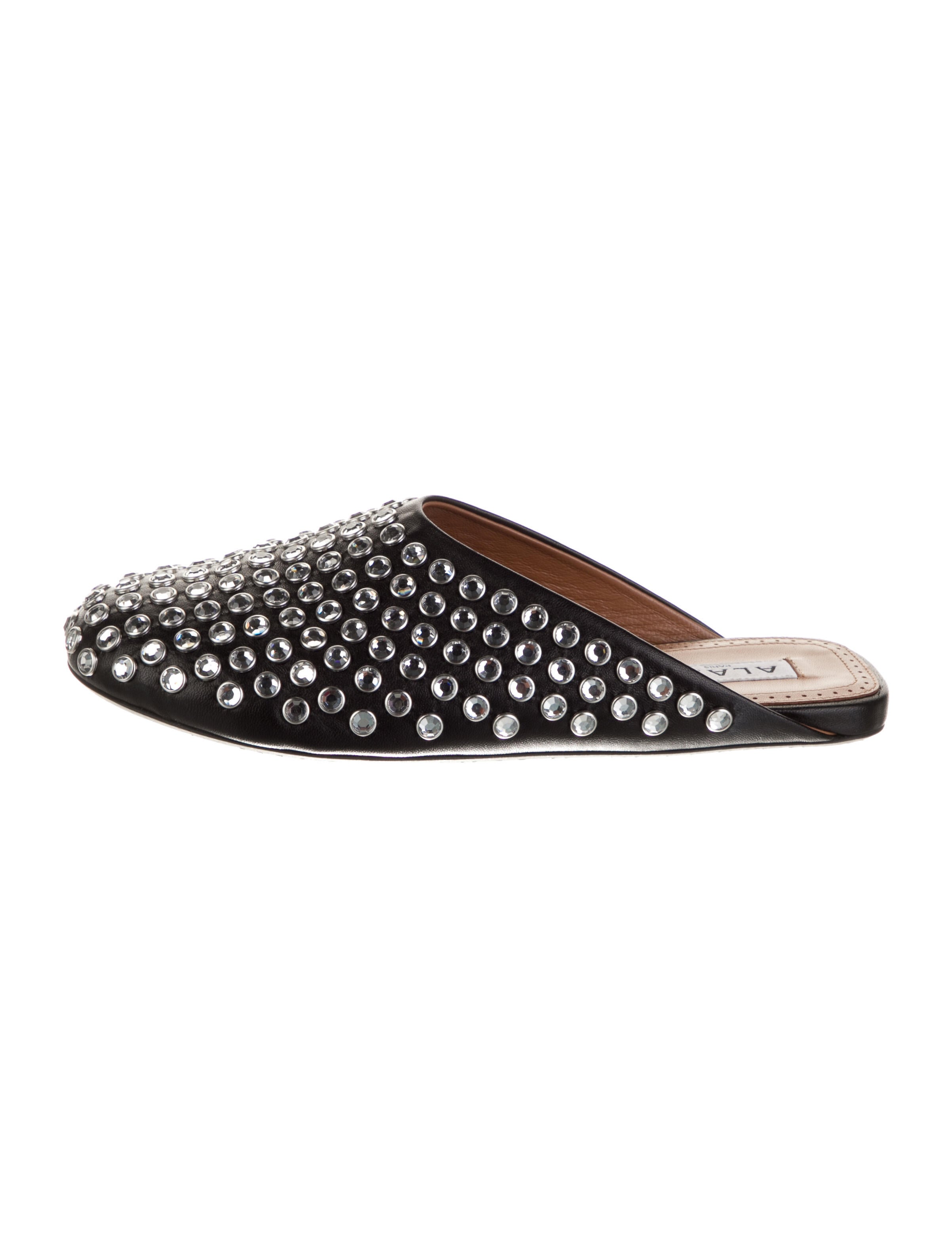 Alaïa Leather Crystal Embellishments Mules