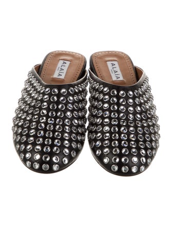 Alaïa Leather Crystal Embellishments Mules