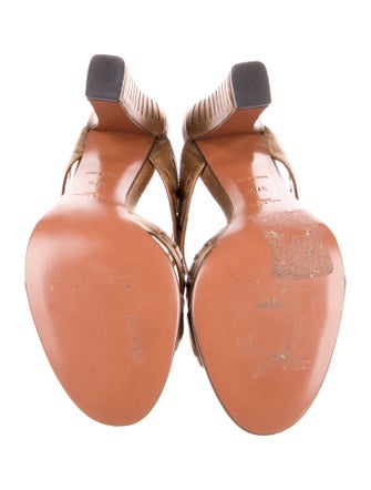 Alaïa Leather Cutout Accent T-Strap Sandals