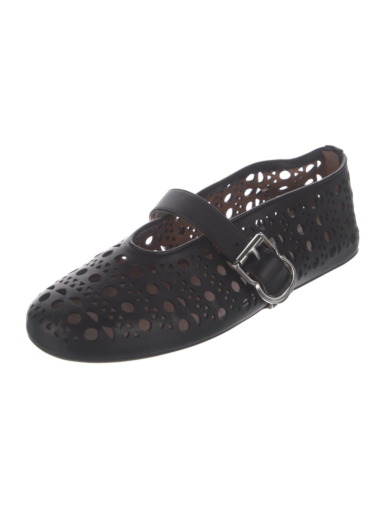 Alaïa Leather Lasercut Accents Mary Jane Flats