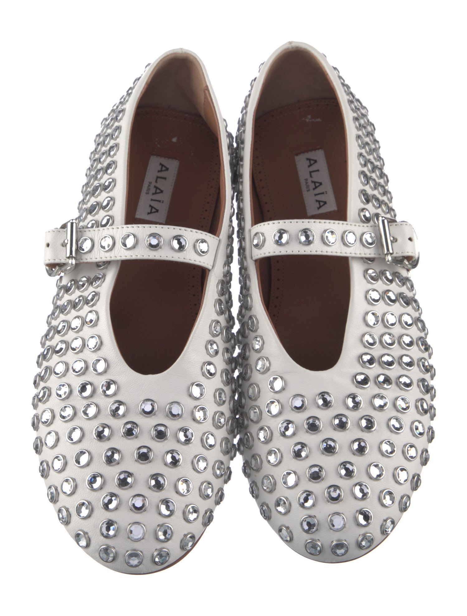 Alaïa Leather Crystal Embellishments Mary Jane Flats