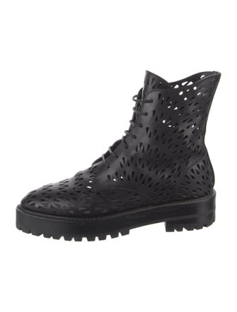 Alaïa Leather Lasercut Accents Combat Boots