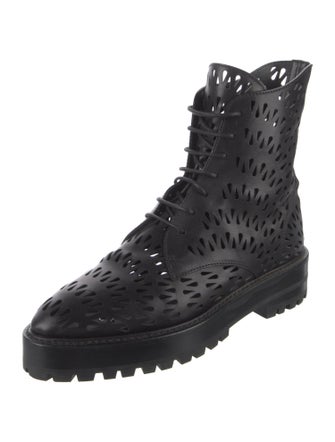 Alaïa Leather Lasercut Accents Combat Boots