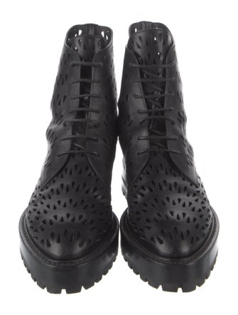 Alaïa Leather Lasercut Accents Combat Boots
