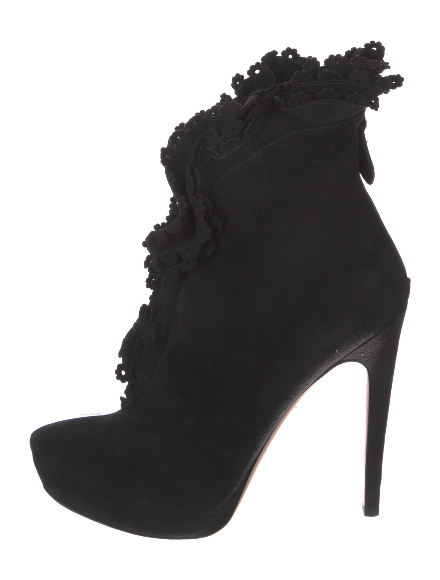 Alaïa Suede Ruffle Embellishment Lace-Up Boots