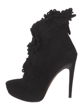 Alaïa Suede Ruffle Embellishment Lace-Up Boots