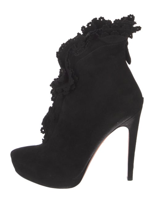 Alaïa Suede Ruffle Embellishment Lace-Up Boots