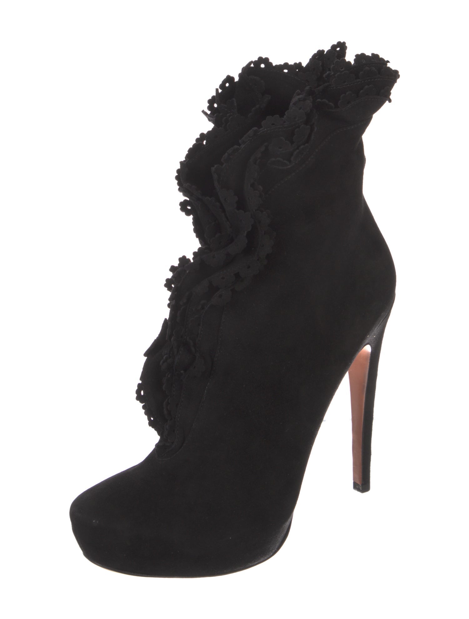 Alaïa Suede Ruffle Embellishment Lace-Up Boots