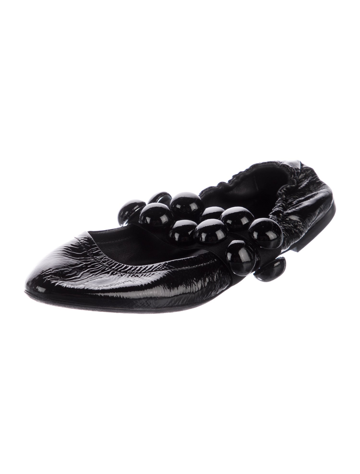 Alaïa Patent Leather Beaded Accents Mary Jane Flats
