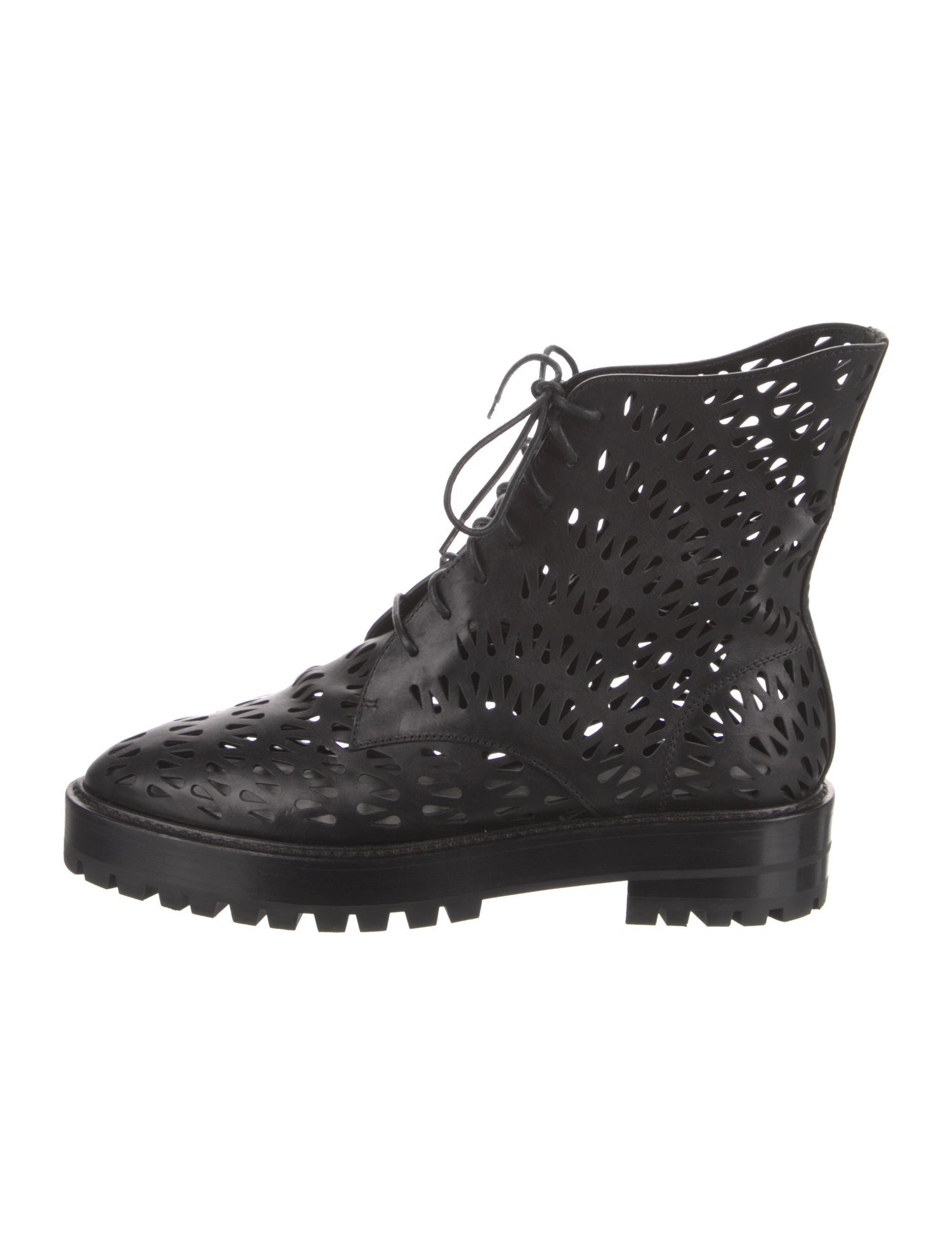 Alaïa Leather Lasercut Accents Combat Boots