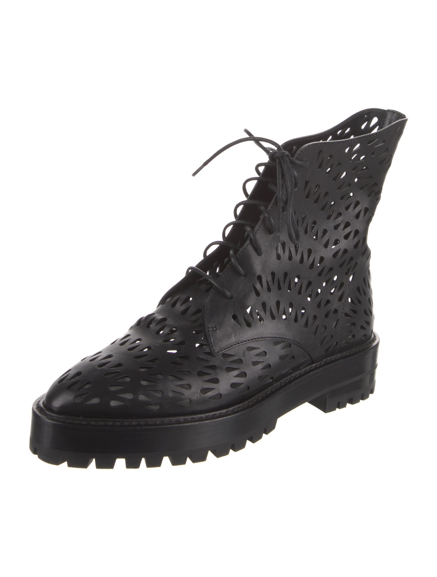 Alaïa Leather Lasercut Accents Combat Boots